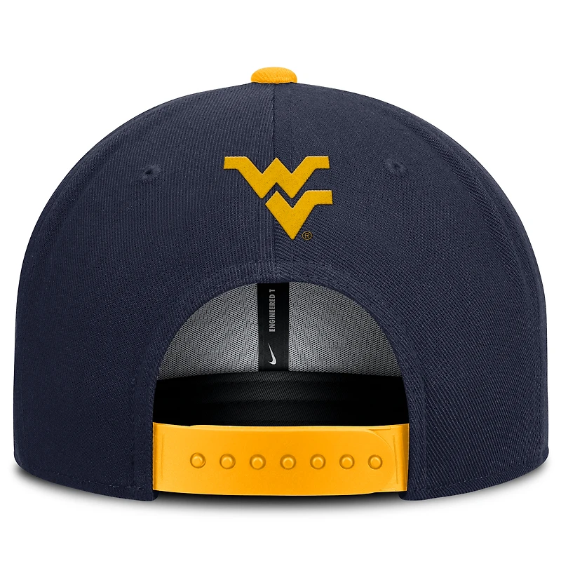 Casquette Nike pour homme, bleu marine/doré, West Virginia Mountaineers 2025 On-Field Patch Pro Dri-FIT Snapback