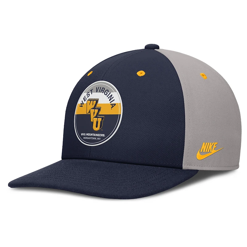 Casquette Nike Prep Pro Performance Snapback bleu marine/gris pour homme des West Virginia Mountaineers