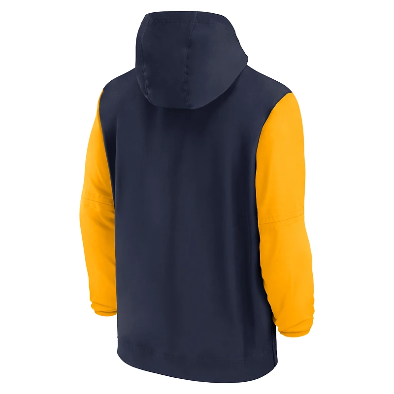 Sweat à capuche demi-zip Nike pour homme, bleu marine, West Virginia Mountaineers 2024 Sideline Pregame Player