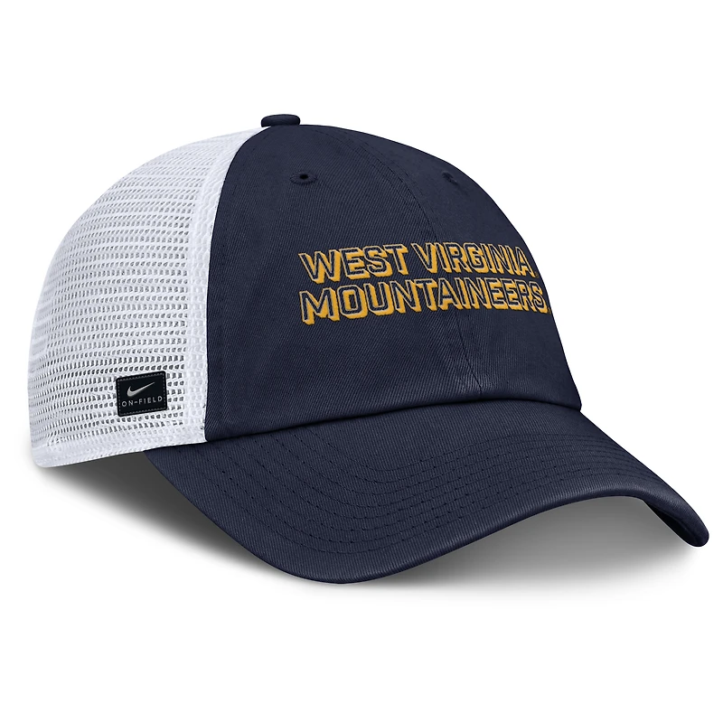 Men's Nike Navy West Virginia Mountaineers 2025 Gameday On-Field Club Adjustable Trucker Hat