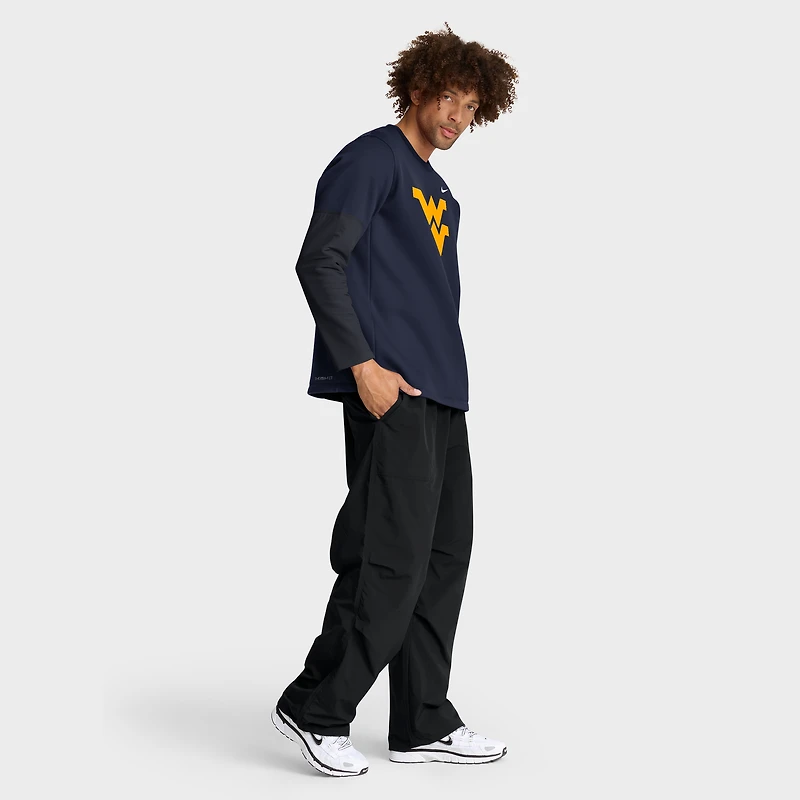 T-shirt Nike bleu marine West Virginia Mountaineers 2025 Sideline Coach Therma-FIT à manches longues pour homme