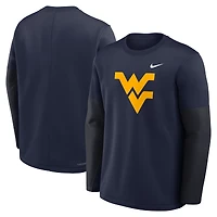 T-shirt Nike bleu marine West Virginia Mountaineers 2025 Sideline Coach Therma-FIT à manches longues pour homme