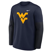 T-shirt Nike bleu marine West Virginia Mountaineers 2025 Sideline Coach Therma-FIT à manches longues pour homme