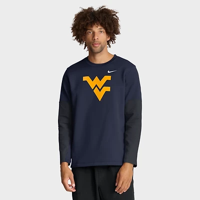 T-shirt Nike bleu marine West Virginia Mountaineers 2025 Sideline Coach Therma-FIT à manches longues pour homme