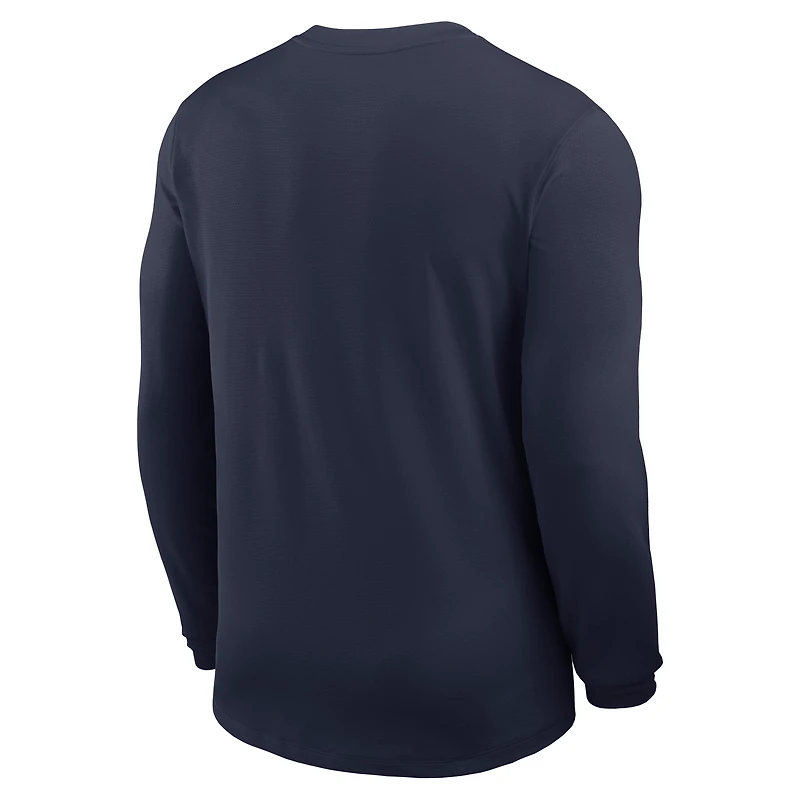 Maillot Nike bleu marine West Virginia Mountaineers 2025 Sideline Coach UV Dri-FIT à manches longues pour homme