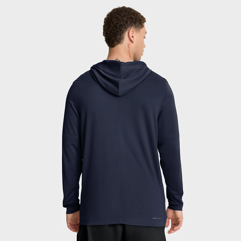 T-shirt à capuche et manches longues Nike bleu marine West Virginia Mountaineers 2025 Sideline Dri-FIT pour homme