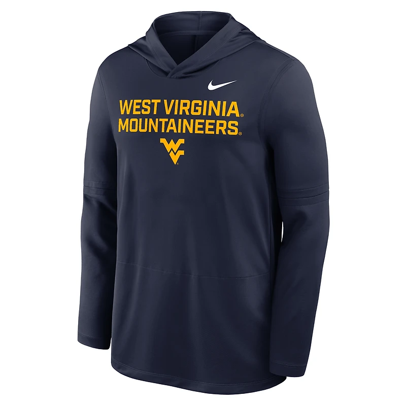Men's Nike Navy West Virginia Mountaineers 2025 Sideline Dri-FIT Long Sleeve Hoodie T-Shirt