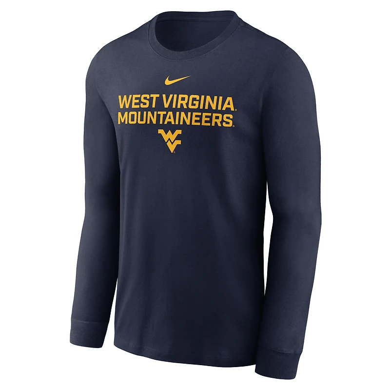 T-shirt Nike bleu marine West Virginia Mountaineers 2025 Sideline Dri-FIT à manches longues pour homme