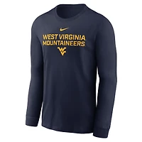T-shirt Nike bleu marine West Virginia Mountaineers 2025 Sideline Dri-FIT à manches longues pour homme