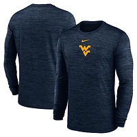 T-shirt Nike bleu marine West Virginia Mountaineers 2025 Sideline Velocity Dri-FIT à manches longues pour homme
