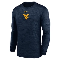 T-shirt Nike bleu marine West Virginia Mountaineers 2025 Sideline Velocity Dri-FIT à manches longues pour homme