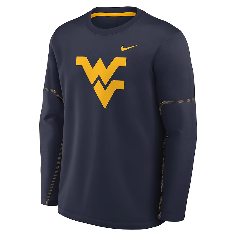 Men's Nike Navy West Virginia Mountaineers 2026 Sideline Coaches Therma-FIT Long Sleeve Top