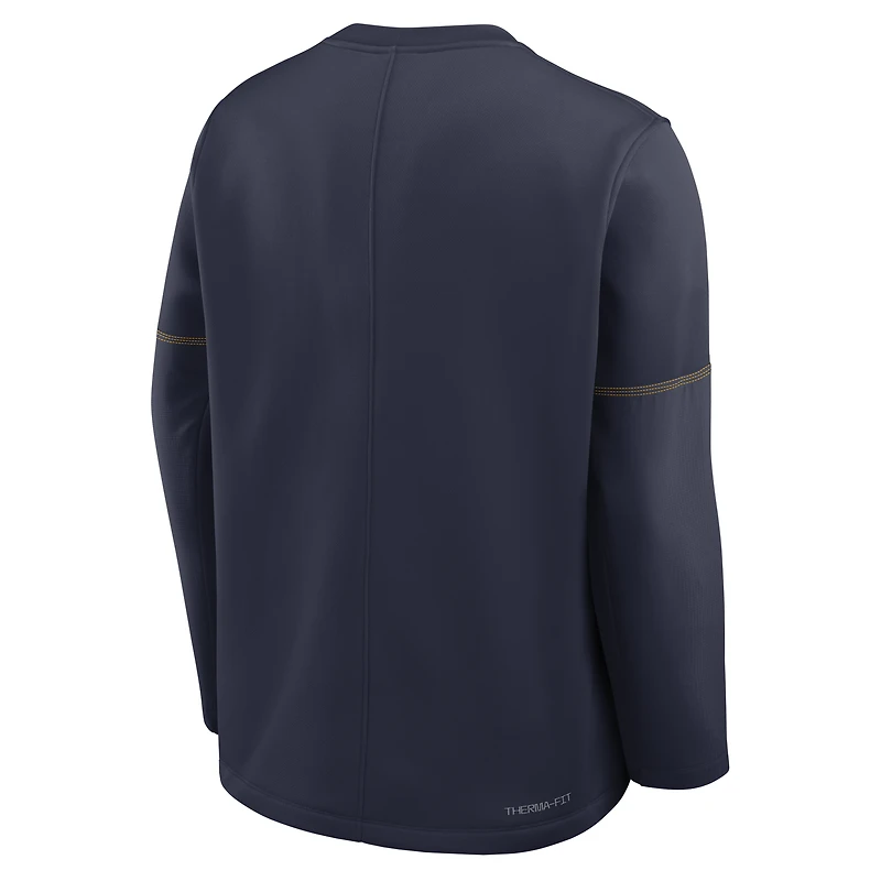 Men's Nike Navy West Virginia Mountaineers 2026 Sideline Coaches Therma-FIT Long Sleeve Top