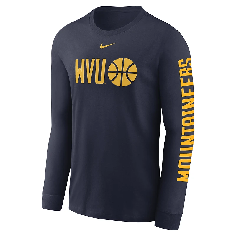 T-shirt à manches longues Nike bleu marine West Virginia Mountaineers Basketball Icon Two-Hit pour homme