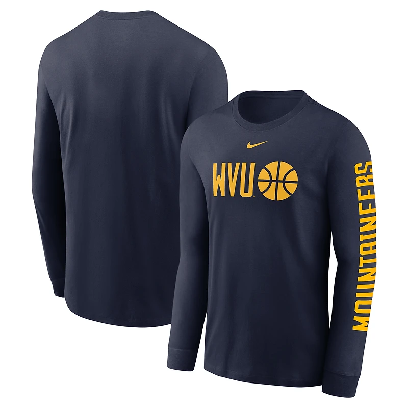 T-shirt à manches longues Nike bleu marine West Virginia Mountaineers Basketball Icon Two-Hit pour homme
