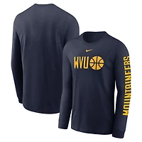 T-shirt à manches longues Nike bleu marine West Virginia Mountaineers Basketball Icon Two-Hit pour homme