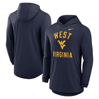 Men's Nike Navy West Virginia Mountaineers Classic Arch Tri-Blend Dri-FIT Long Sleeve Hoodie T-Shirt