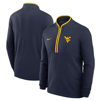 Pull Nike bleu marine West Virginia Mountaineers Courtside Victory Dri-FIT à demi-zip pour homme