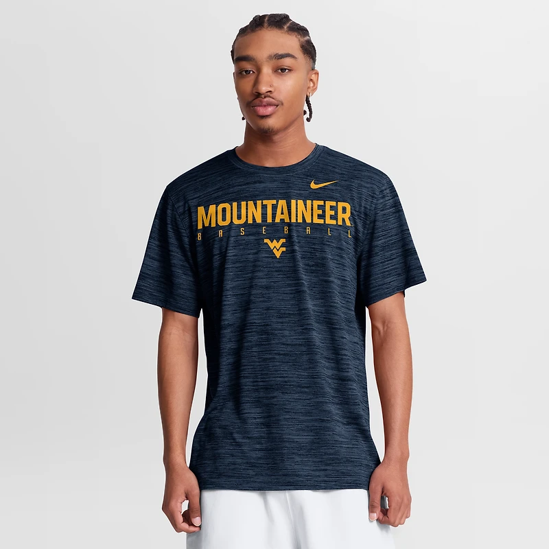 T-shirt Nike Dri-FIT Velocity Dugout pour homme, bleu marine, West Virginia Mountaineers