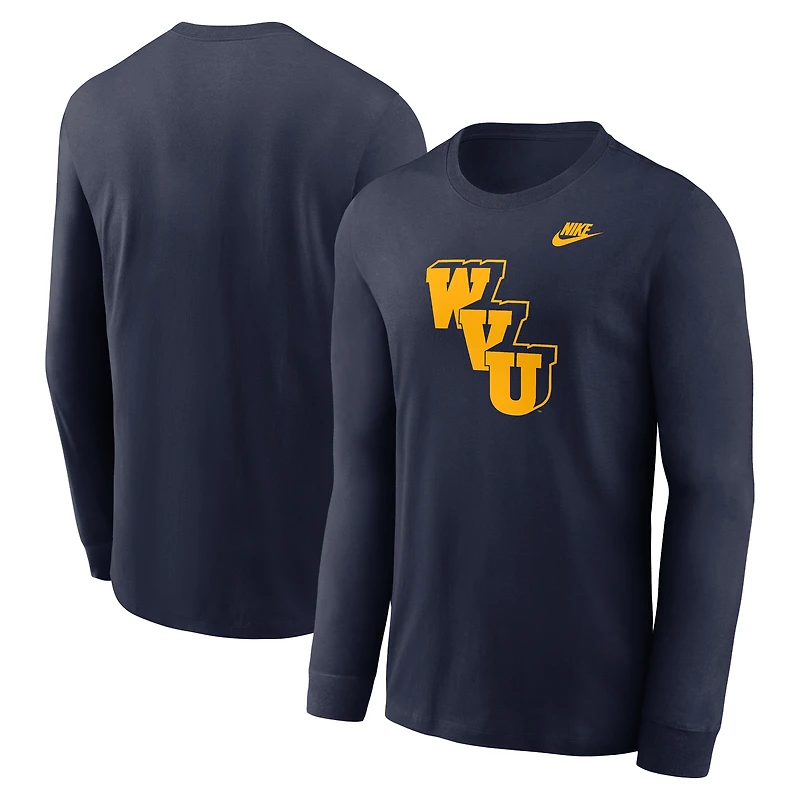 T-shirt à manches longues Nike bleu marine West Virginia Mountaineers Legacy Primary Logo pour homme