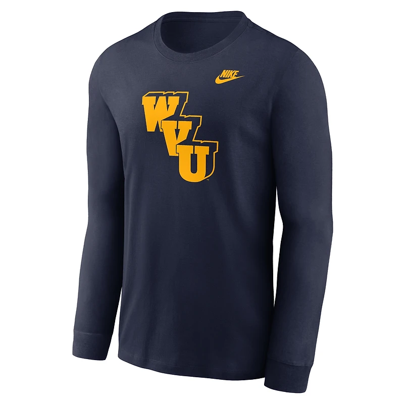 T-shirt à manches longues Nike bleu marine West Virginia Mountaineers Legacy Primary Logo pour homme