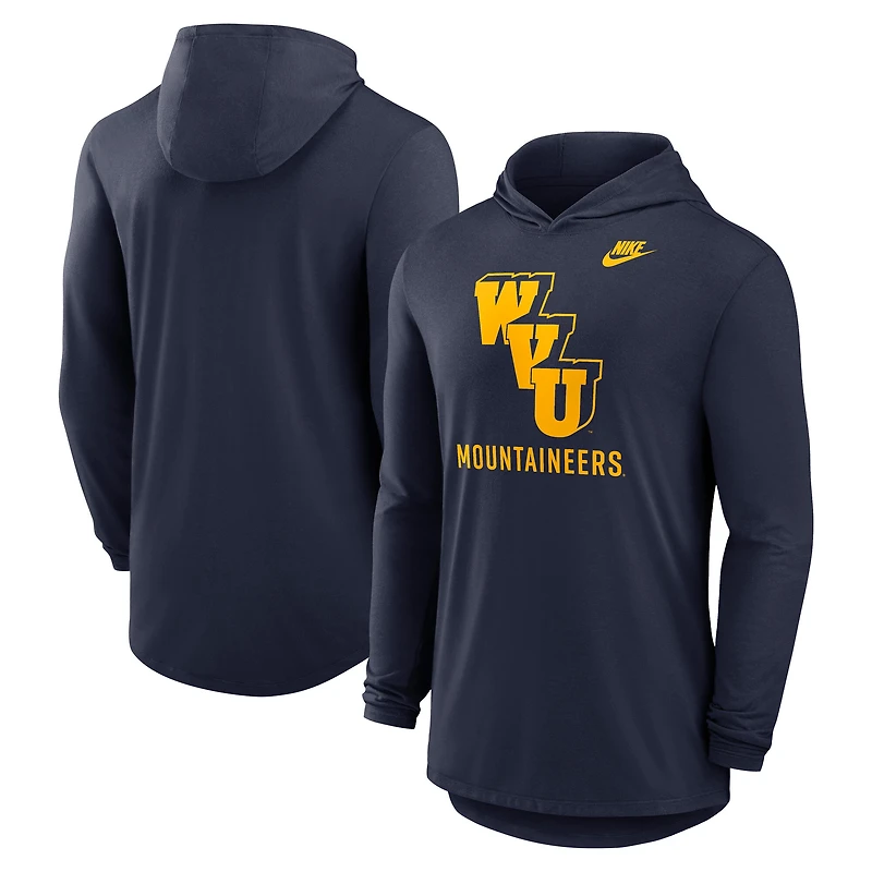 Men's Nike Navy West Virginia Mountaineers Legacy Tri-Blend Dri-FIT Long Sleeve Hoodie T-Shirt