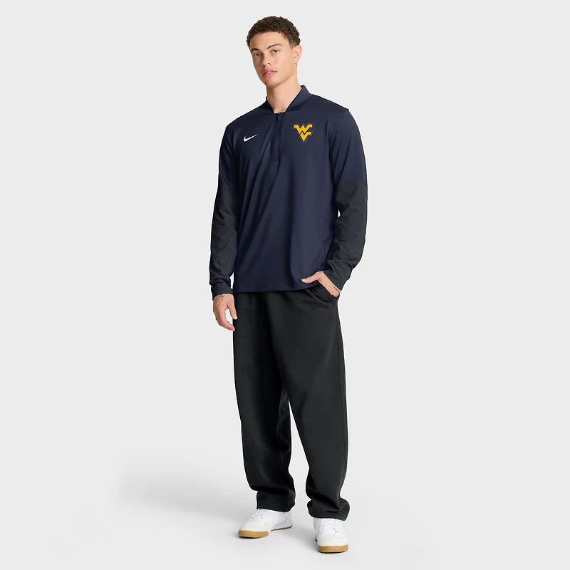 Pull Nike bleu marine West Virginia Mountaineers One Goal Performance à demi-zip pour homme