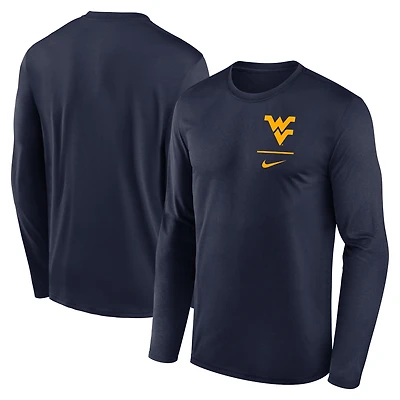 T-shirt Nike bleu marine West Virginia Mountaineers Primary Stack Legend Performance à manches longues pour homme