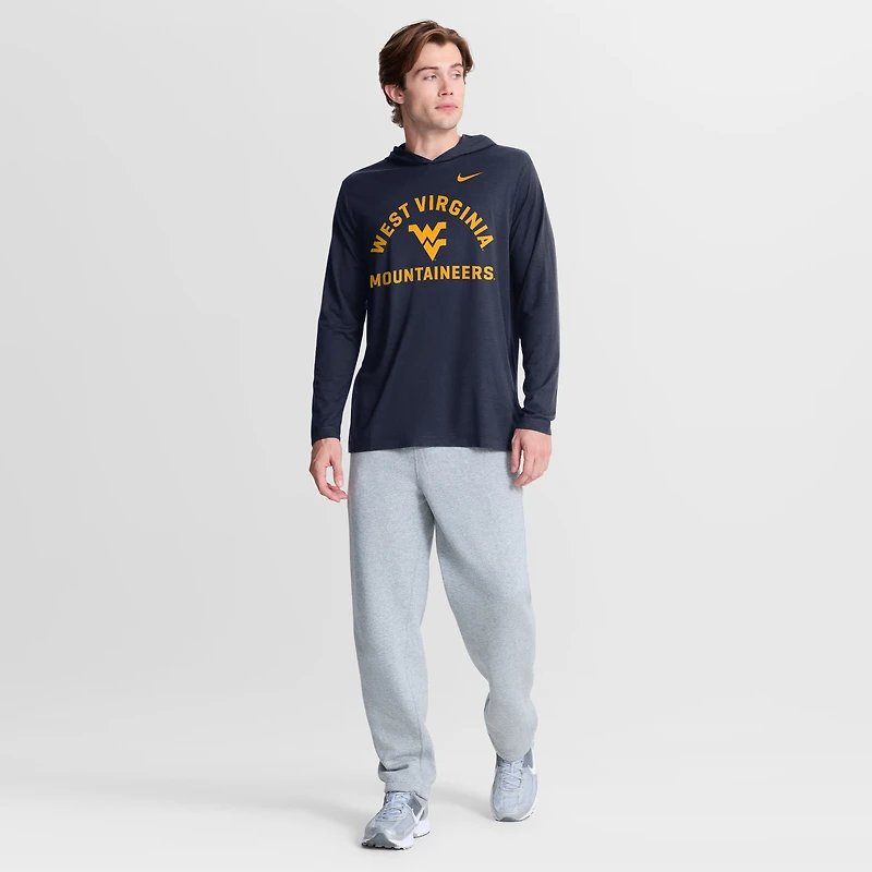 Men's Nike Navy West Virginia Mountaineers Primetime Arch Tri-Blend Dri-FIT Long Sleeve Hooded T-Shirt