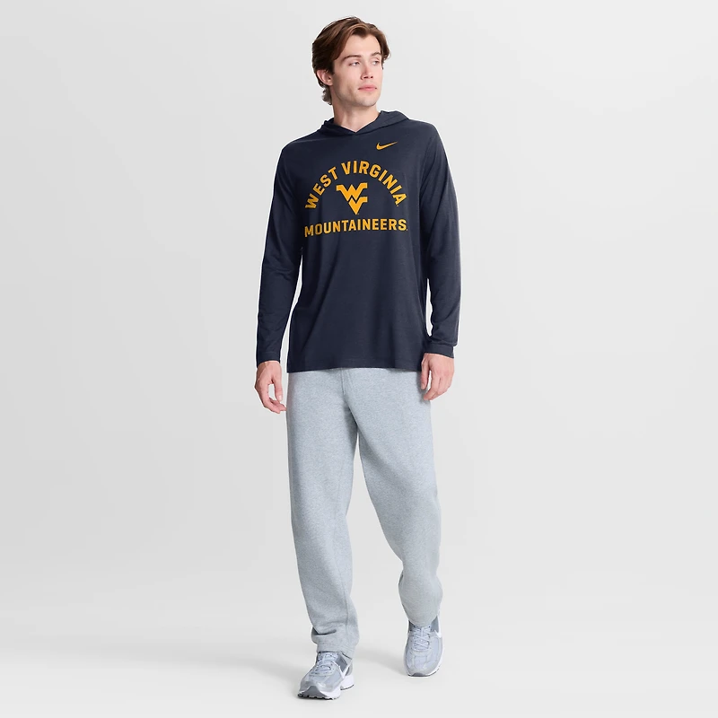 Men's Nike Navy West Virginia Mountaineers Primetime Arch Tri-Blend Dri-FIT Long Sleeve Hooded T-Shirt