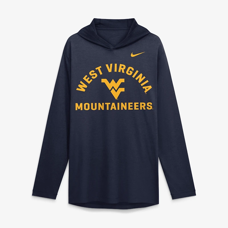 T-shirt à capuche manches longues Nike West Virginia Mountaineers Primetime Arch Tri-Blend Dri-FIT pour homme, bleu marine