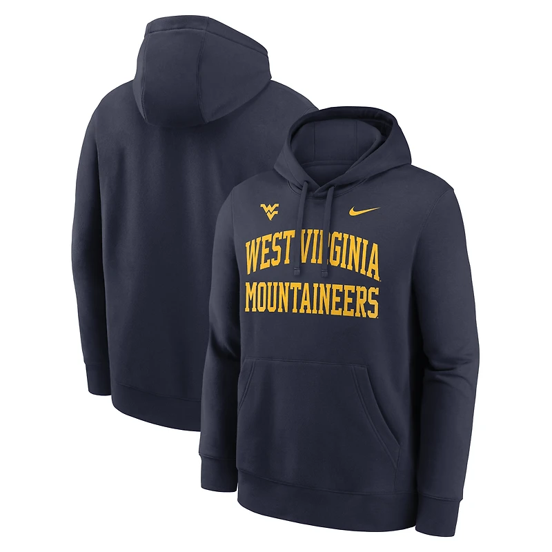 Sweat à capuche polaire Nike Primetime Arched Club pour homme, bleu marine, West Virginia Mountaineers