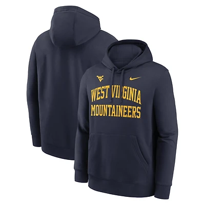 Sweat à capuche polaire Nike Primetime Arched Club pour homme, bleu marine, West Virginia Mountaineers