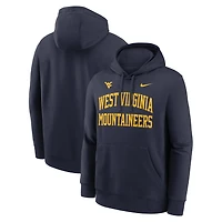 Sweat à capuche polaire Nike Primetime Arched Club pour homme, bleu marine, West Virginia Mountaineers