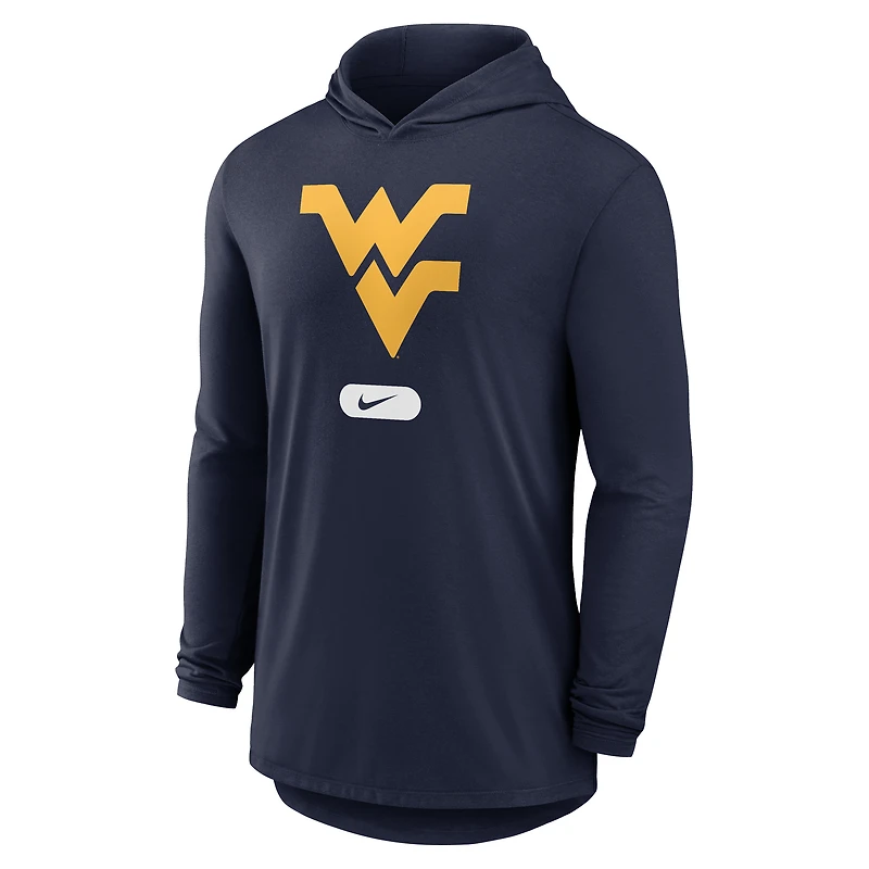 T-shirt à capuche et manches longues Nike bleu marine West Virginia Mountaineers Primetime Tri-Blend Dri-FIT pour homme