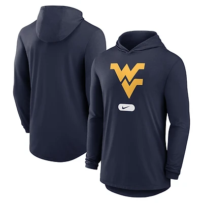 Men's Nike Navy West Virginia Mountaineers Primetime Tri-Blend Dri-FIT Long Sleeve Hoodie T-Shirt