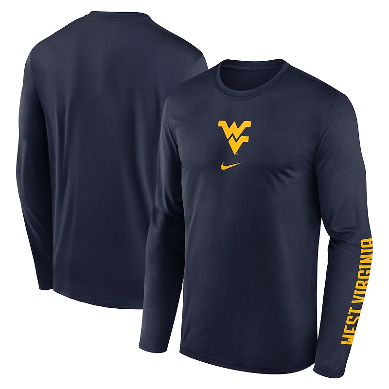 T-shirt Nike bleu marine à manches longues Dri-FIT Primetime Two-Hit Legend des West Virginia Mountaineers pour homme
