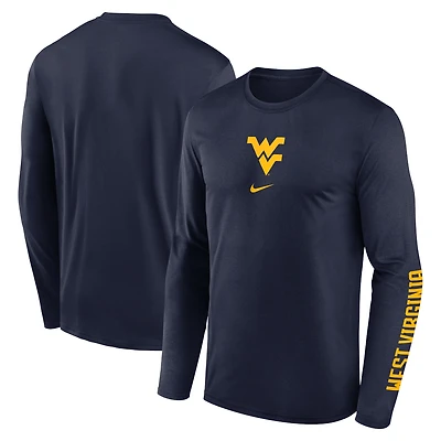 T-shirt Nike bleu marine à manches longues Dri-FIT Primetime Two-Hit Legend des West Virginia Mountaineers pour homme