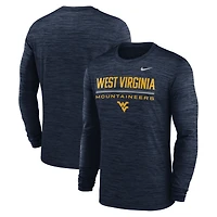 T-shirt à manches longues Nike bleu marine West Virginia Mountaineers Sideline Velocity Dri-FIT pour homme