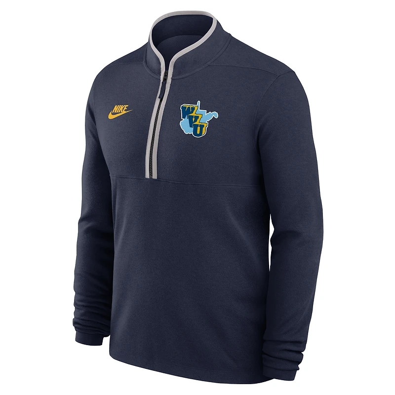 Pull Nike bleu marine West Virginia Mountaineers Throwback léger Victory Dri-FIT à demi-zip pour homme