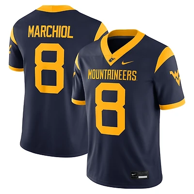 Men's Nike Nicco Marchiol Navy West Virginia Mountaineers Home  NIL Football Game Jersey