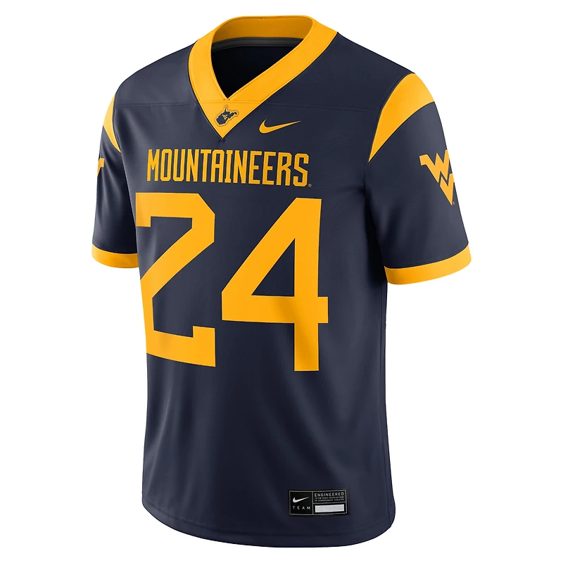Maillot de match Nike #24 bleu marine des West Virginia Mountaineers pour homme