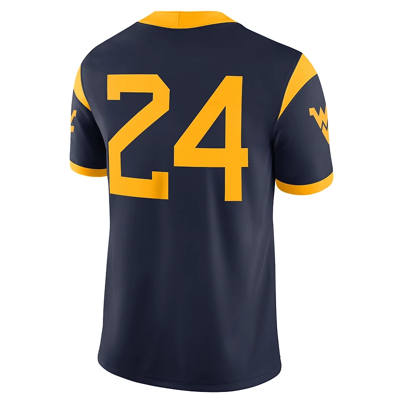 Maillot de match Nike #24 bleu marine des West Virginia Mountaineers pour homme