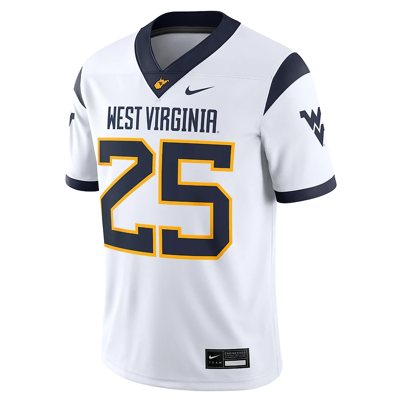 Maillot Nike blanc n° 25 pour homme, édition limitée, match extérieur des West Virginia Mountaineers