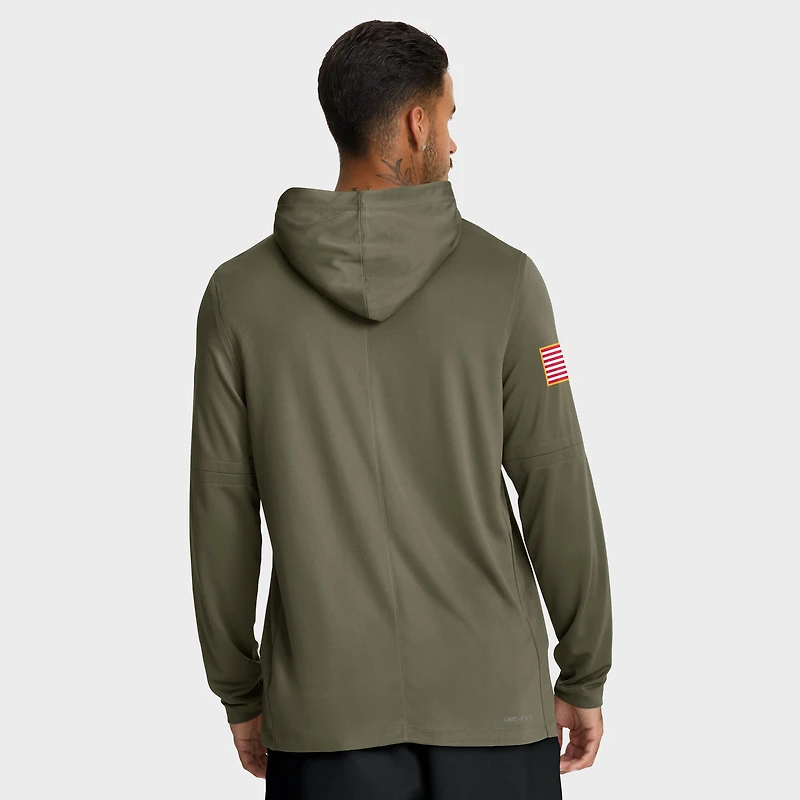 Men's Nike Olive West Virginia Mountaineers 2025 Military Appreciation Dri-FIT Long Sleeve Hoodie T-Shirt