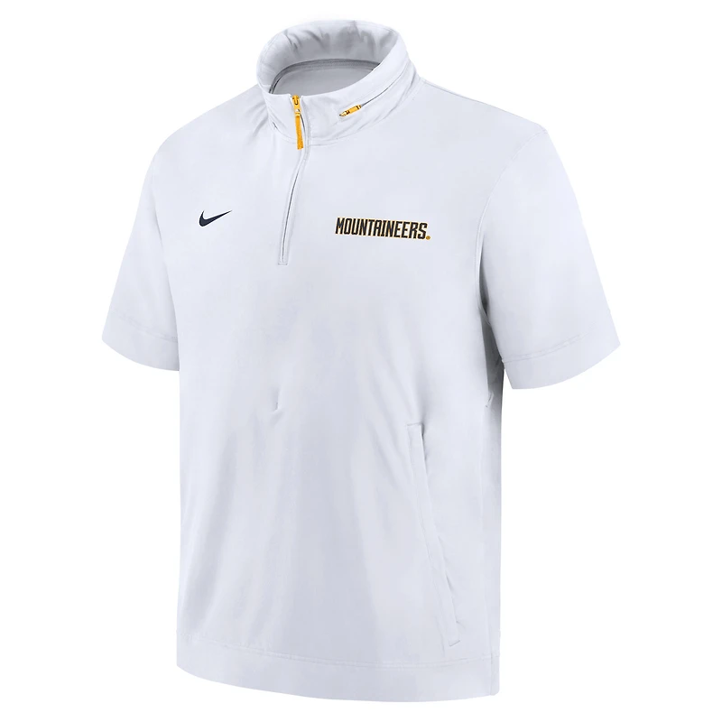 Men's Nike White West Virginia Mountaineers 2024 Sideline Coach Short Sleeve Half-Zip Hoodie Jacket