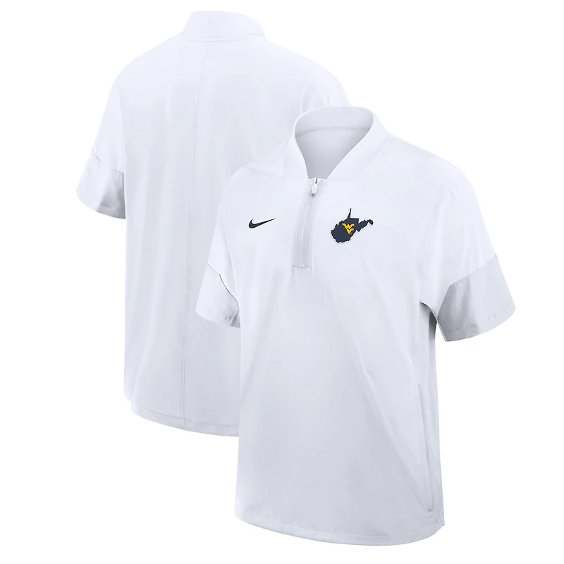 Men's Nike White West Virginia Mountaineers 2025 Sideline Short Sleeve Quarter-Zip Dri-FIT Coach Jacket