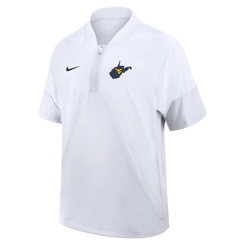 Veste d'entraîneur Nike blanche pour homme, West Virginia Mountaineers 2025 Sideline, manches courtes, fermeture éclair au quart, technologie Dri-FIT