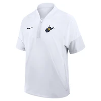 Veste d'entraîneur Nike blanche pour homme, West Virginia Mountaineers 2025 Sideline, manches courtes, fermeture éclair au quart, technologie Dri-FIT