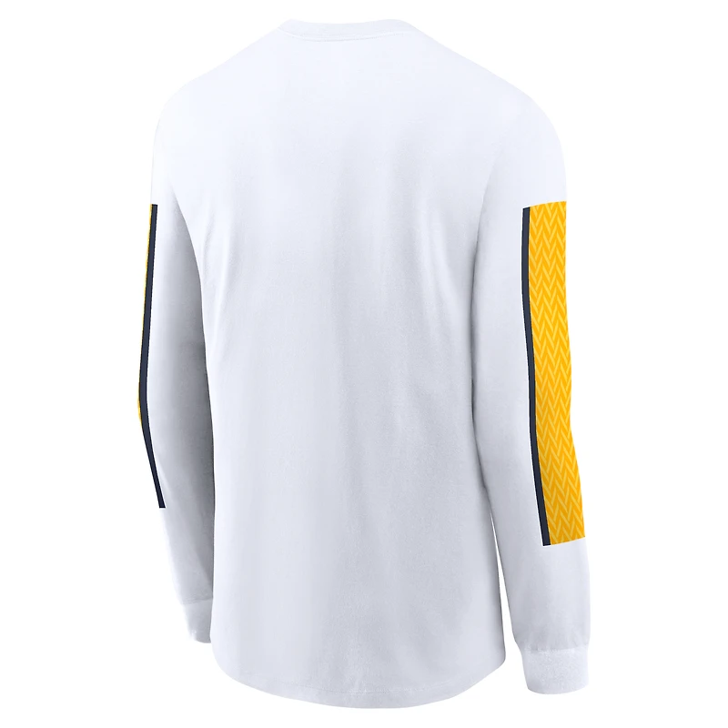 T-shirt à manches longues Nike pour hommes, blanc, avec slogan Local Spirit des Mountaineers de Virginie-Occidentale